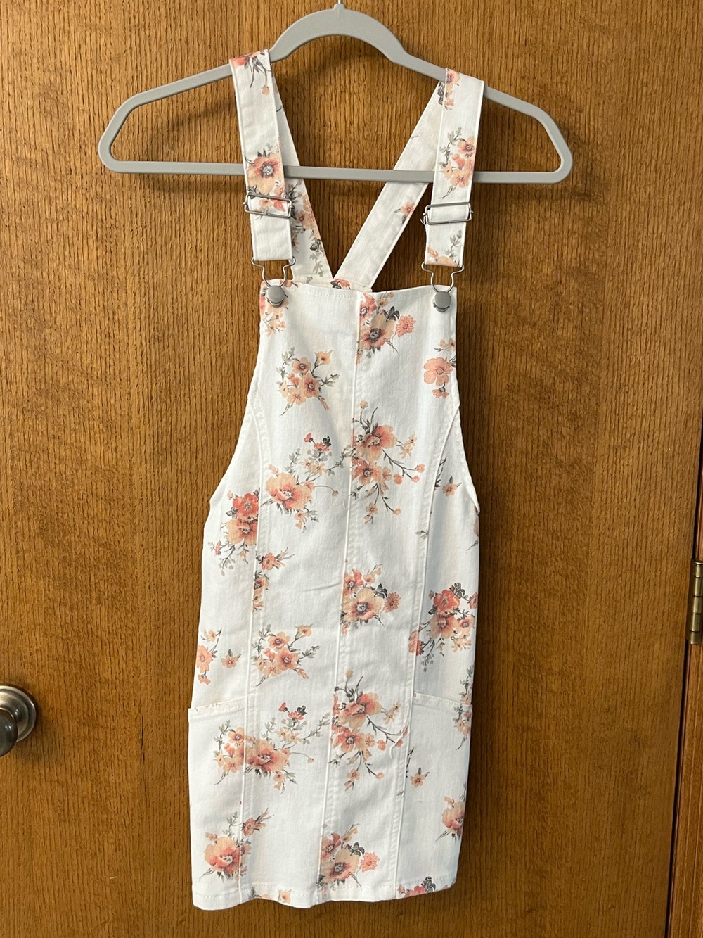 No Boundaries XS White floral overalls dress